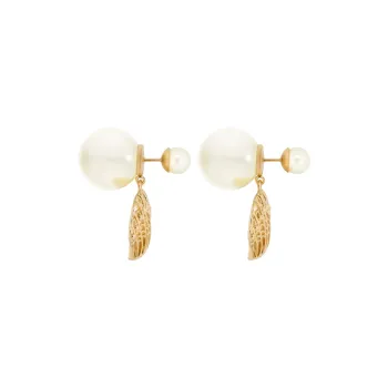 DIOR Metal Resin Bead Earrings Women's Gold