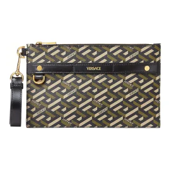 VERSACE Cow Leather Coin Purse, Clutch Medium Size Men's Gray Brown