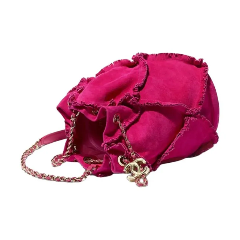 CHANEL Drawstring Lambskin Shoulder Bag Women's Fuchsia-2