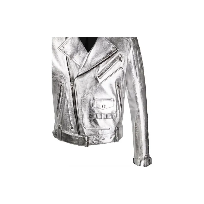BALMAIN Leather Jackets Men Silver-5