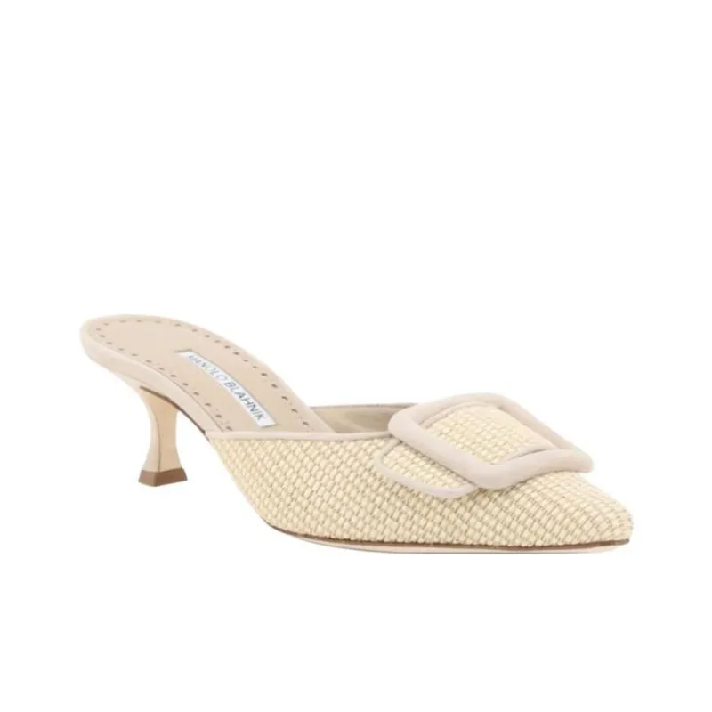 MANOLO BLAHNIK Maysalebi Closed Toe Slippers 5cm Women's Beige-2