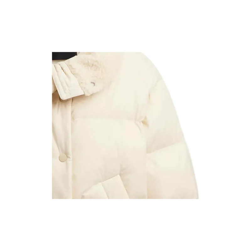 COACH Cropped Puffer In Recycled Polyamide With Sherpa Collar Down Jacket Women's Cream-5