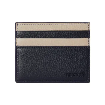 GUCCI Leather Card Holder Men's Dark Blue Stacked Oat Wheat