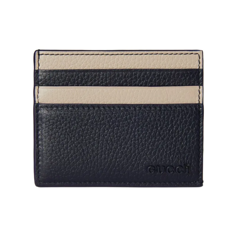 GUCCI Leather Card Holder Men's Dark Blue With Oat-0