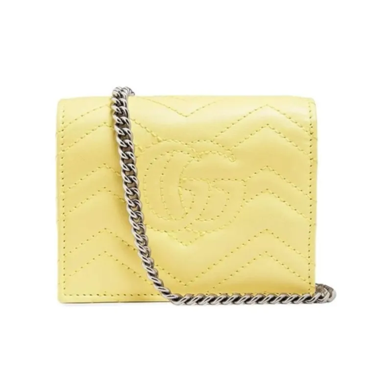 GUCCI Quilted Leather Chain Card Holder, Crossbody Bag, Shoulder Bag Mini Women's Yellow/Candy/Unicorn Color-1
