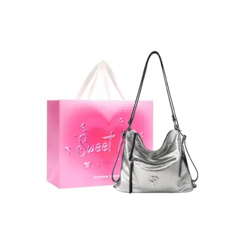 ONE TIME PU Tote Bag, One Shoulder Backpack Women's Metallic Silver