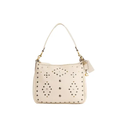 COACH Cary Eggstone Grain Leather Handbag Shoulder Bag Large Size Women's Chalk White With Brass Accents