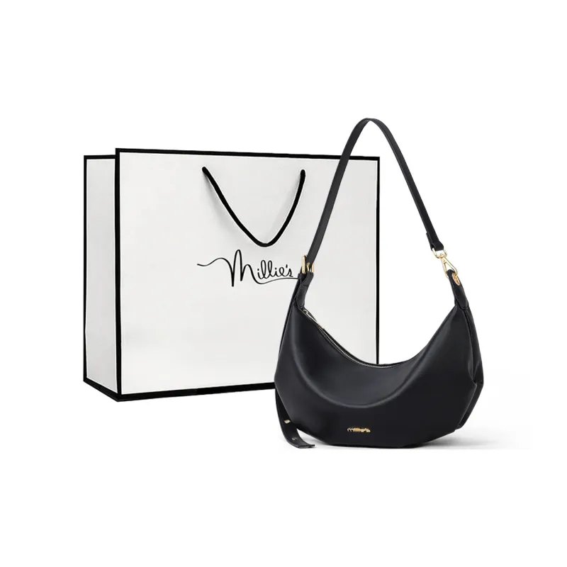 MILLIE'S Cow Leather Patchwork Synthetic Leather Crescent Bag Crossbody Bag Shoulder Bag Regular Women's White/Black-4