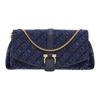 FERRAGAMO Fabric Crossbody Bag Shoulder Bag Small Size Women's Midnight Blue