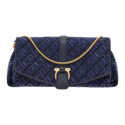 FERRAGAMO Fabric Crossbody Bag Shoulder Bag Small Size Women's Midnight Blue