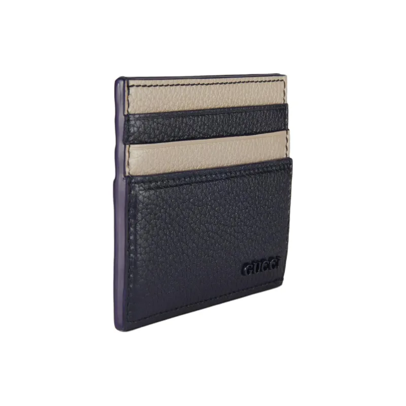 GUCCI Leather Card Holder Men's Dark Blue With Oat-1