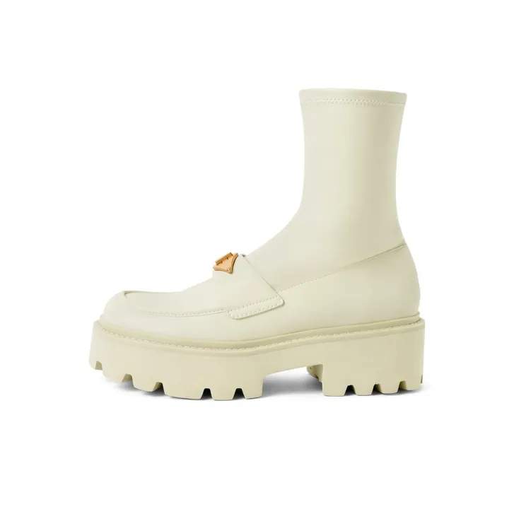 CHARLES&KEITH Small Ck Ankle Boots 5.1cm Women's Black/Chalk White/BLACK TEXTURED Black Textured-4