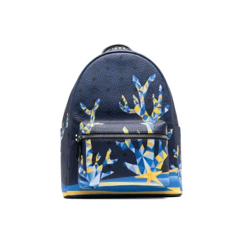 MCM Stark Visetos Canvas Backpack Medium Size Men's Blue