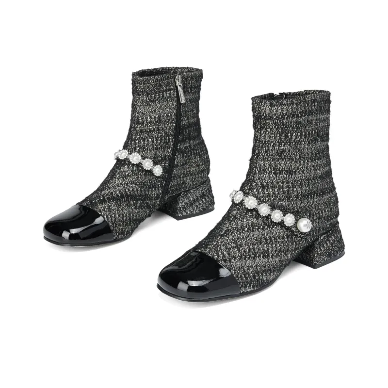 ELLE Ankle Boots Women's Black/Blue Gold-8