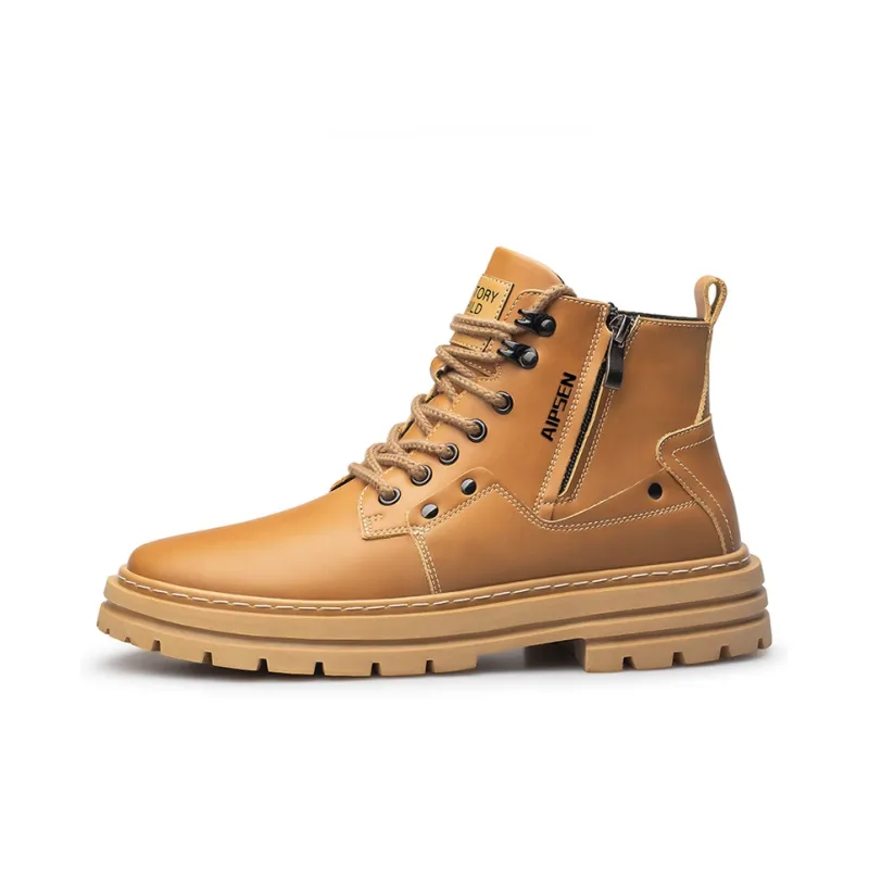 AIPSEN Short Martin Boot Medium Heel Men's Yellow Brown-0