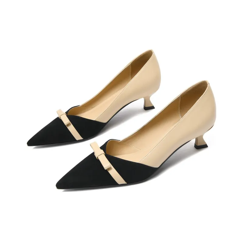 CAMEIDO Slim Heel High Heels 4.5cm Women's Black Apricot-1