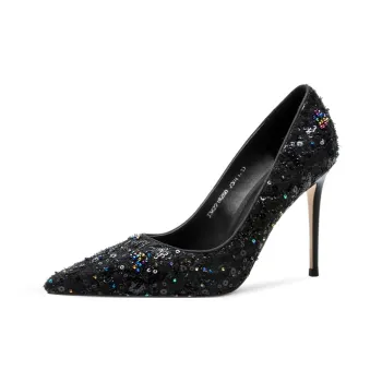 JOOC Slim Heel High Heels Women's Iridescent Black