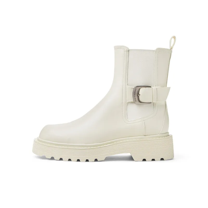 CHARLES&KEITH Small CK Ankle Boots 4.3cm Women's Black/Dark Brown Dark Brown/Chalk White-10