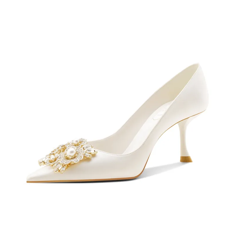 ROSE CASTLE Slim Heel High Heels Women's White-1