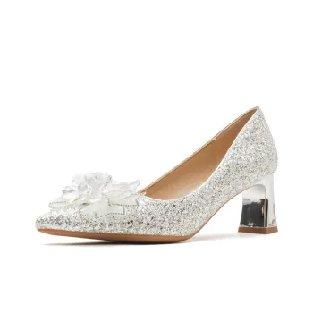 HKCP Chunky Heel High Heels 6cm Women's Silver