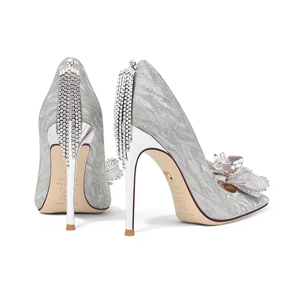 LOLY Fairy Style Bowknot Crystal Coming-of-Age Ceremony Wedding Shoes Slim Heel High Heels Silver-2