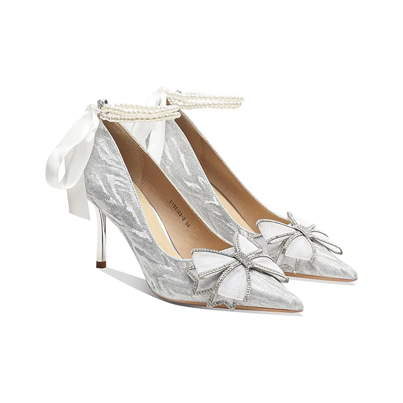 MCKP Slim Heel High Heels 8cm Women's Silver-2