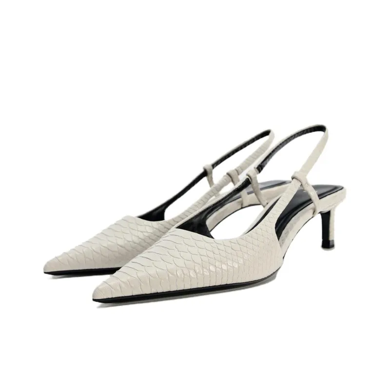 ZARA Slim Heel High Heels 5cm Women's Light Beige Yellow-2