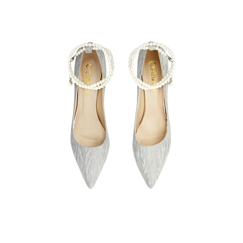 Crelinkxlat Rhinestone Butterfly Slim Heel High Heels Women's Silver-15