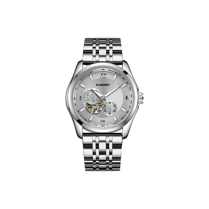 KUERST Automatic Mechanical Movement Steel Strap Watch Men's Watches Black Dial-3