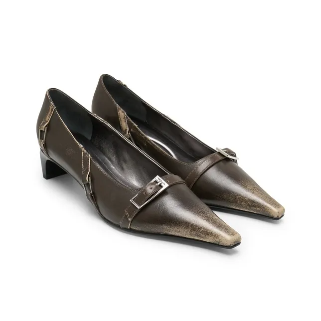 Lost In Echo Fashion Pointed Toe Low Vamp High Heels Unlined Shoes Leather Shoes-16