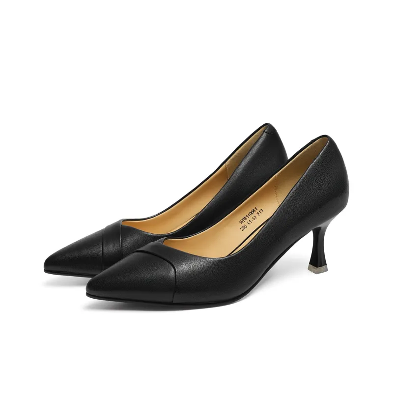 RED DRAGONFLY Unlined Shoes Slip on Slim Heel High Heels 6.5cm Women's Black/Ecru-2