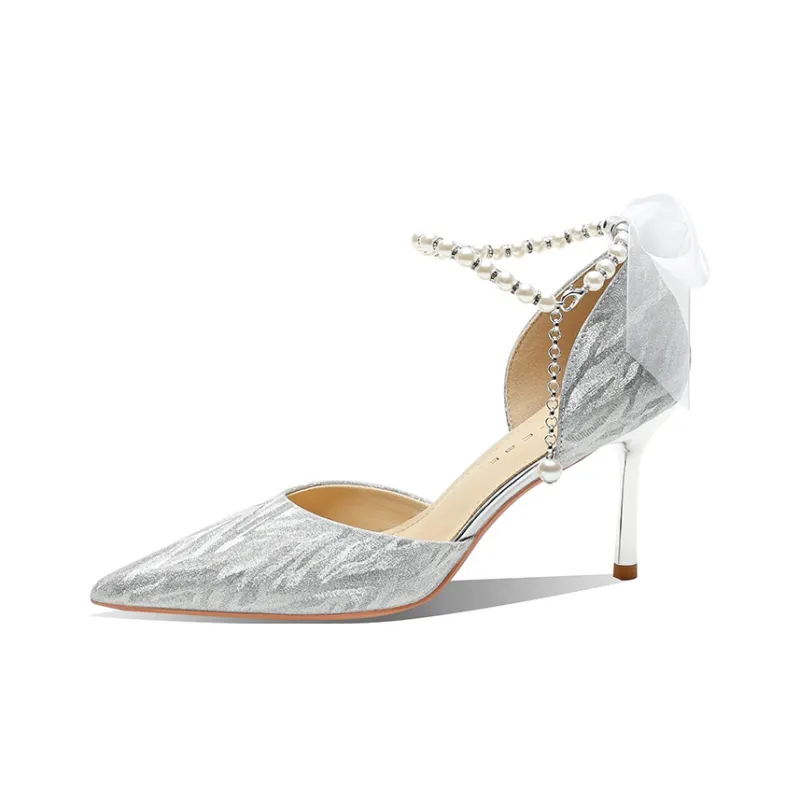Ainer-cat Confession Gift Slim Heel High Heels 8cm Women's Silver-0