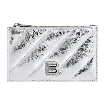 Balenciaga CRUSH Embossed Cowhide Leather Coin Purses Card Holders Women's Silver