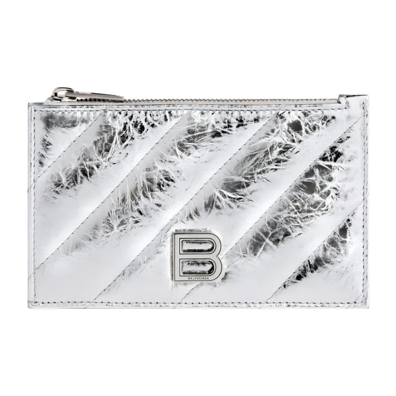 Balenciaga CRUSH Embossed Cowhide Leather Coin Purses Card Holders Women's Silver-0