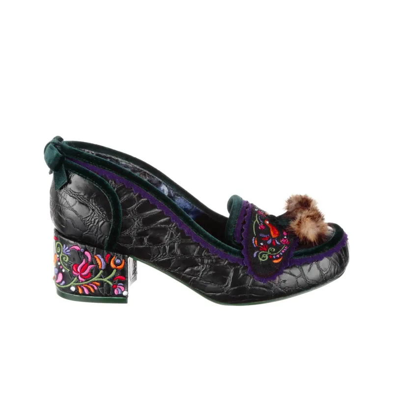 IRREGULAR CHOICE Cosy Cottontail Chunky Heel High Heels 5cm Women's Black-1