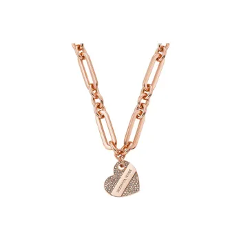 MICHAEL KORS Rose Gold-Tone Plated Pavé Heart Necklace
