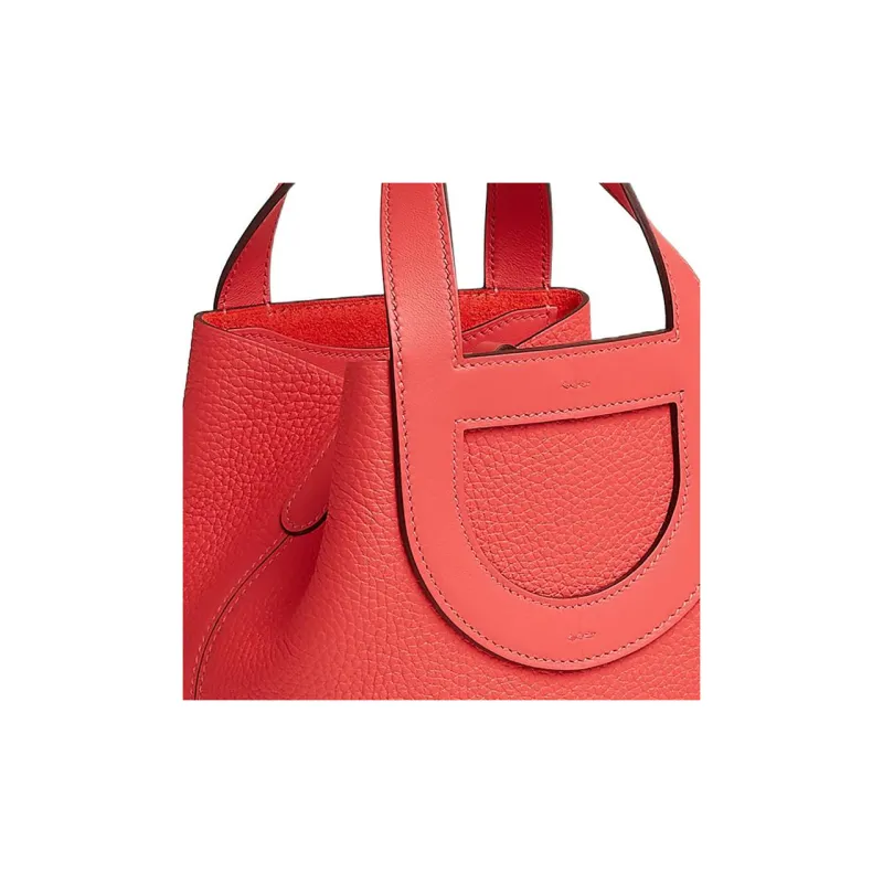 HERMES In The Loop Clemence Bullhide With Swift Calfskin Basket Bag Handbag Bucket Bag Women's Texas Pink-3