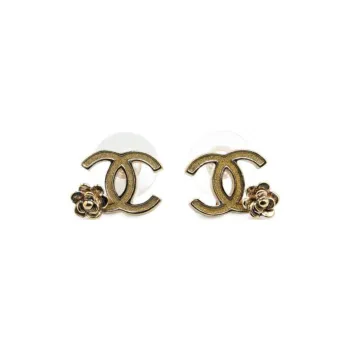 CHANEL 2007 Plated And Resin Cc Camellia Push Back Costume Earrings