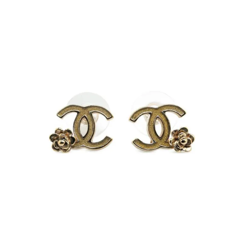 CHANEL 2007 Plated And Resin Cc Camellia Push Back Costume Earrings-0