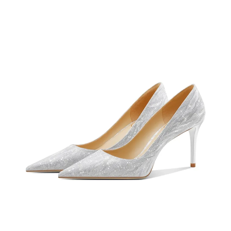 ROSE CASTLE Slim Heel High Heels 6.5cm Women's Gold Silver-7