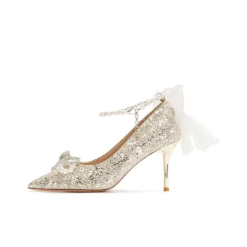 Take The Qin Slim Heel High Heels 6cm Women's Champagne
