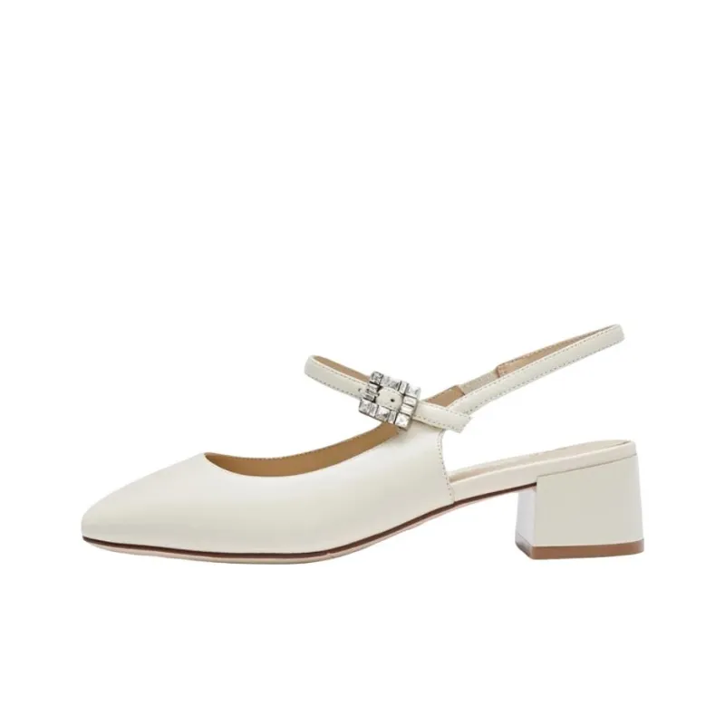 Staccato Mother Of Pearl Sugar Cube Chunky Heel Shiny High Heels 4.5cm Women's-4