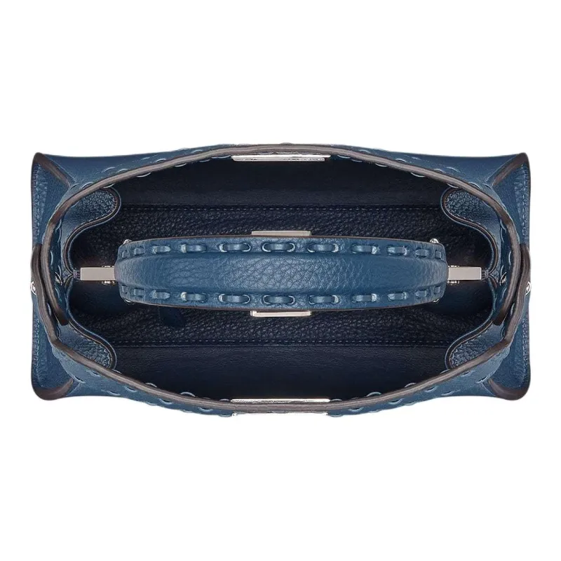 FENDI Peekaboo Calfskin Shoulder Bag Crossbody Bag Handbag Mini Women's Blue-2