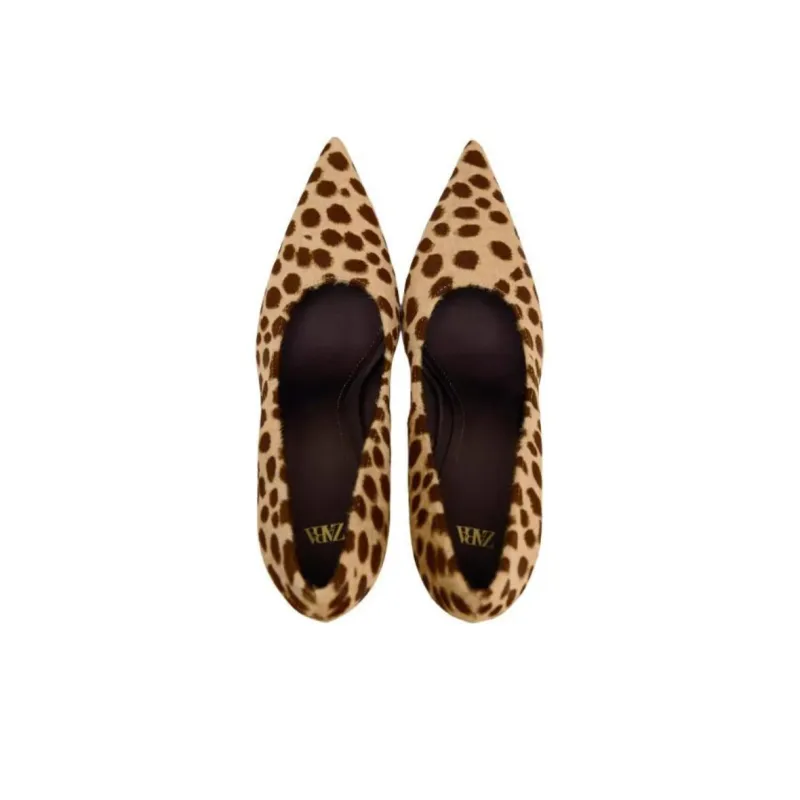 ZARA Slim Heel High Heels Women's Leopard Print-4