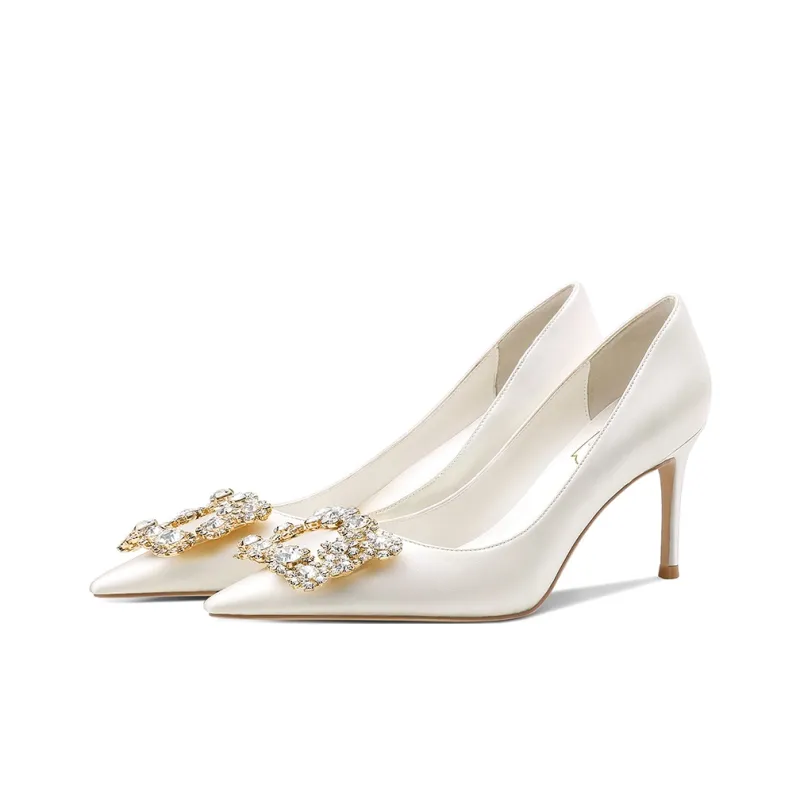 ROSE CASTLE Slim Heel High Heels Women's White-1
