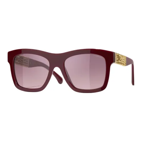 CHANEL Acetate Metal Square Sunglasses Unisex Red
