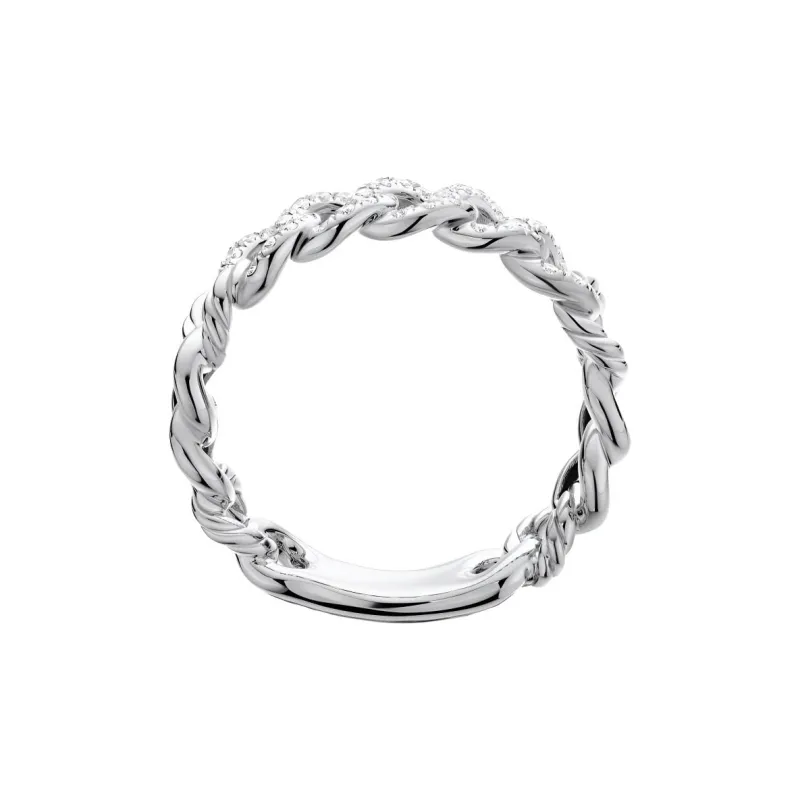 David Yurman Sterling Silver Belmont Curb Link Diamond Ring 5mm-4