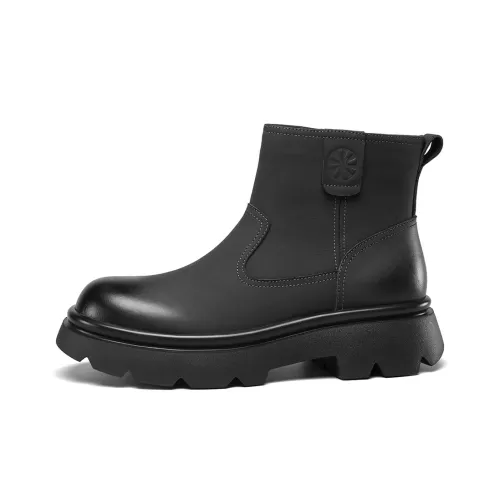 YEARCON Men's Shoes 2024 Winter New Arrival Genuine Leather Vintage Work Boots Fleece-Lined Warm Martin Boots