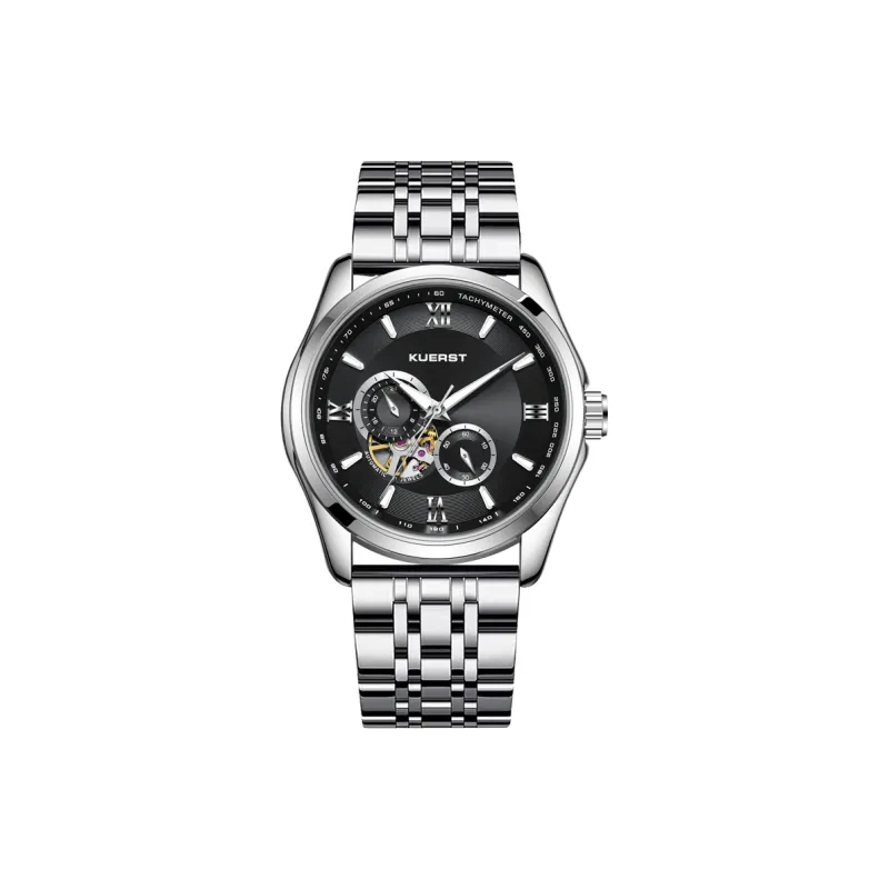 KUERST Automatic Mechanical Movement Steel Strap Watch Men's Watches Black Dial-5
