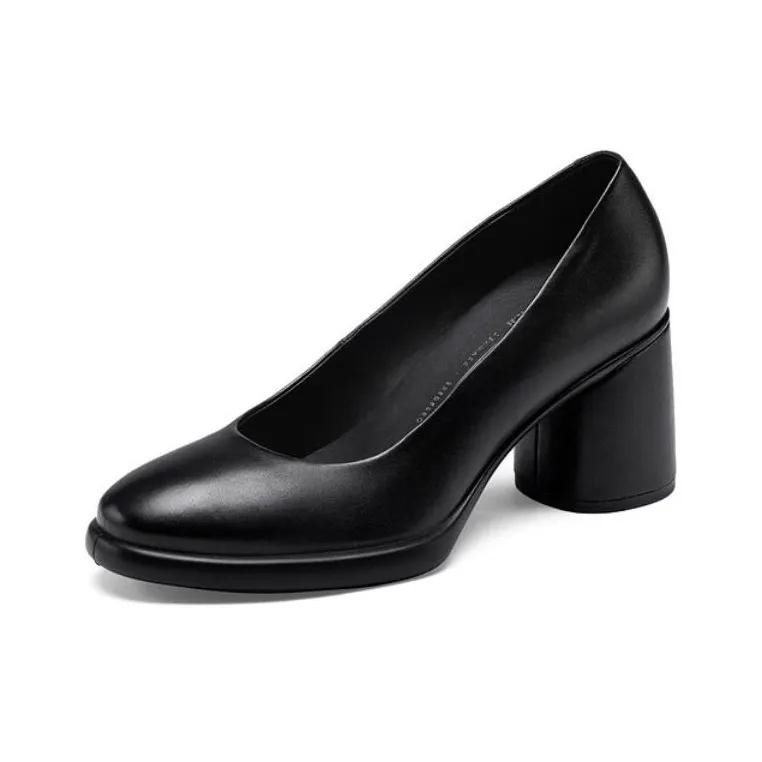 Ecco Chunky Heel High Heels 7cm Women's Bright Black-2